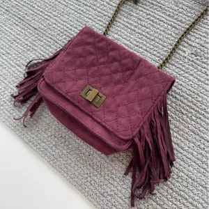 Art Class Burgundy Quilted Faux Suede Fringe Mini Bag Purse Crossbody thumbnail 10