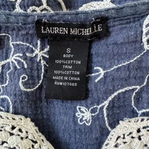 Lauren Michelle Blue & Cream Embroidered 3/4 Sleeve Blouse thumbnail 7