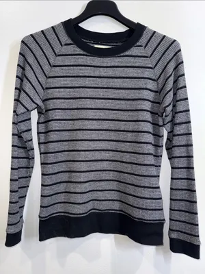 Aritzia Tna gray black striped raglan thermal long sleeve pullover sweater XS thumbnail 1