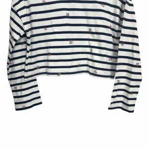 Madewell Sz S Navy Blue White Striped Cropped Top Cross Stitch Long Sleeve NWT thumbnail 3
