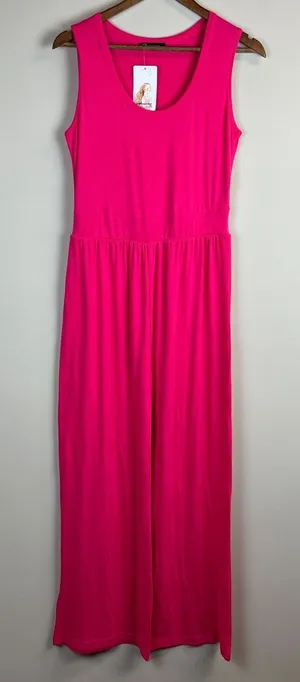 Pretty Garden Jumpsuit Womens Medium Bright Pink Wide Leg Pleated Sleeveless NEW thumbnail 1
