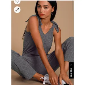 Lulus Belmore Heathered Charcoal Grey Ribbed Sleeveless Jumpsuit Size Medium thumbnail 2