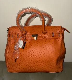 Penelope Orange Ostrich Embossed Large Satchel handbag thumbnail 1