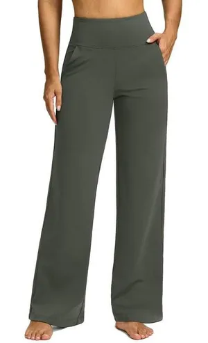 NWT ~ Olive Green Wide Flare Leg Yoga Pants & Pockets Activewear Leggings ~ XS thumbnail 1