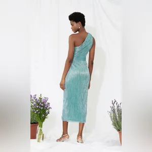 SAYLOR Alorna Midi Dress Metallic Pleat One Shoulder Size XS Homecoming Prom thumbnail 5