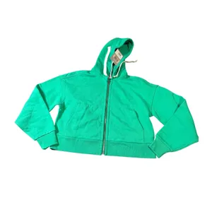 NWT Everlane Track 100% Organic‎ Cotton Full Zip Hoodie Crop Jade Green Size XXS thumbnail 3