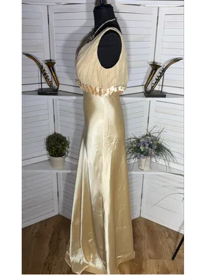 Vintage 90s prom dress golden satin open back mermaid formal homecoming fairy S thumbnail 3