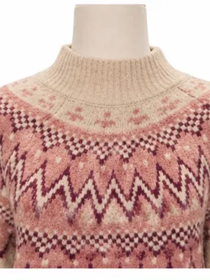 Max Studio Fair Isle Mock Neck Sweater Pink Cream Women’s Medium thumbnail 2