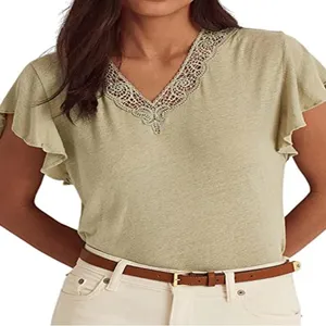 Lauren‎ Ralph Lauren Linen-Blend Jersey Flutter-Sleeve Shirt, Sage, M $89 thumbnail 2