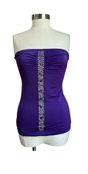 Y2K Vintage DEB Purple Strapless Bejeweled‎ Top Party Glam Size L thumbnail 1