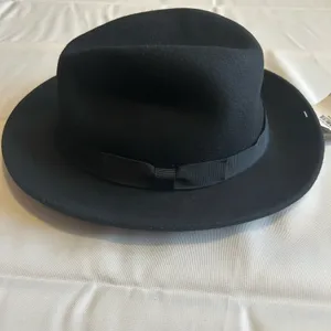 NWT Hats in the Belfry Belfry Bartolo Black Merino Wool Felt Fedora Hat Size XL thumbnail 3