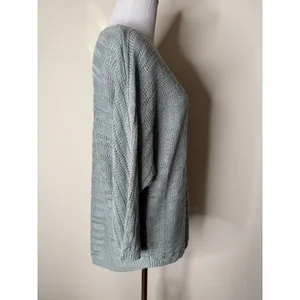 Tahari Light Green Linen Open Knit Pullover Sweater thumbnail 4
