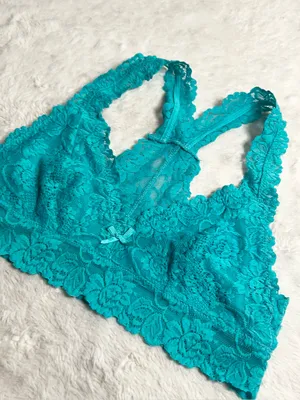 Teal Blue Lace Racerback Bralette Size Medium Aqua Wireless Comfort Lacy Stretch thumbnail 4