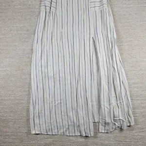 Monteau Los Angeles Linen Maxi Sundress Large White Blue Striped Rayon Slit thumbnail 9