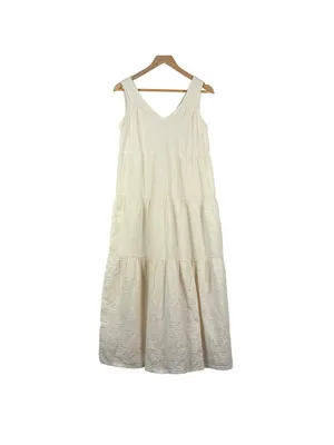 Quince Organic Cotton Gauze Tiered V-Neck Maxi Cream Dress Size xs thumbnail 4