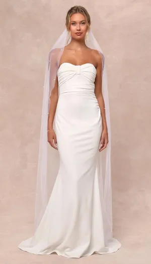 Lulus To Be Yours Ivory Strapless Pleated Mermaid Maxi Dress Elegant Medium thumbnail 1