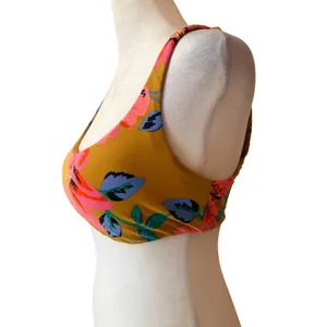 Billabong‎ Bikini Top Womens Medium Yellow Floral Excellent Scoop Neck XT301BBE thumbnail 3