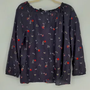 Madewell Cotton Silk Floral Peasant Blouse Size Small Navy Red Long Sleeve Shirt thumbnail 1