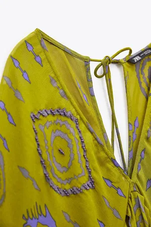 ZARA Dress kaftan kimono midi maxi bohemian oversize beads prints summer thumbnail 4