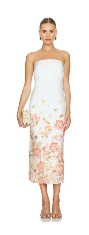 Yumi Kim White Strapless Floral Midi Dress thumbnail 1