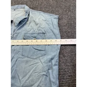 Sleeveless Light Wash Chambray‎ Denim Shirt Dress Snap Front Collared Blue Large thumbnail 5