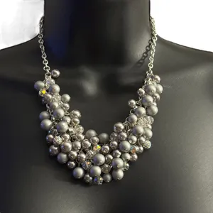 RMN silver tone cluster bead and AB bib necklace thumbnail 1