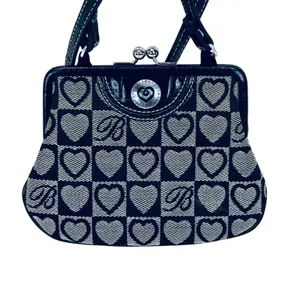 Brighton Kisslock Heart Purse‎ Mini Shoulder Bag Black Silver Checkered Y2K thumbnail 11