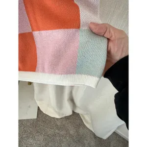 Knit Vest Women's Size XL Pink Colorblock Checkered Sleeveless Coastal Grandma thumbnail 5