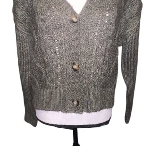 NWT Hooked Up by IOT Juniors Cable-Knit Button-Front Sweater Green thumbnail 4