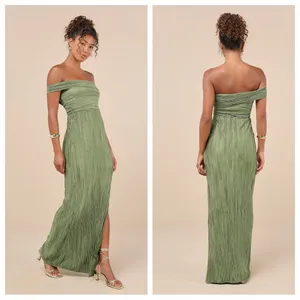 Lulu's Poised Performance Olive Green Plisse One-Shoulder Maxi Dress thumbnail 2