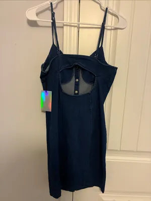 iris Dark Blue Button-Front Denim Slip Dress thumbnail 4