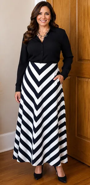 LOFT M Navy White Maxi Skirt Chevron Stripe Rayon thumbnail 1