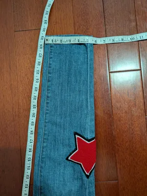 Carmar Women’s Distressed Blue Jeans with Red Star Patches thumbnail 7