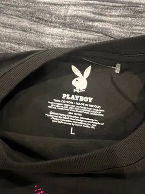 Playboy Black T-Shirt with Pink Rhinestone Bunny Size L thumbnail 2