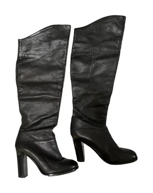 Reiss Women's Black Pull On Knee High Round Toe Leather Boots Size 39 EUR‎ thumbnail 1
