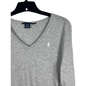 Ralph Lauren Sport Gray Cotton V Neck Long Sleeve T-Shirt L Preppy Pony Logo Y2K thumbnail 4