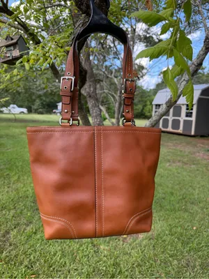 Coach Hamilton F13089 Burnished Leather Tote Cognac Brown Bag Dog Charm thumbnail 14