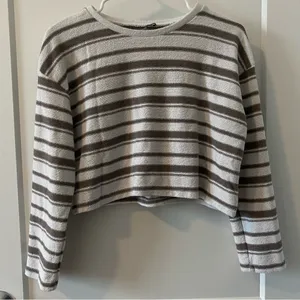Zara Brown and‎ White Striped Knit Top Cropped thumbnail 1
