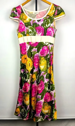 Ports‎ International Multicolor Floral 100% Silk Short Cap Sleeve Flowy Dress thumbnail 1