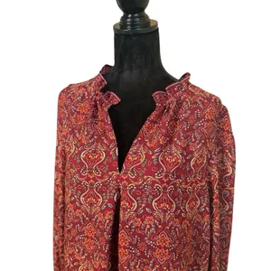 Max Studio Red Floral Printed Crepe Long Sleeve Blouse Size XL Office Business thumbnail 2