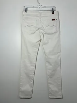 7 For All Mankind Sz 27 White Denim Low-Rise Skinny Jeans Y2K Rhinestone Pockets thumbnail 2