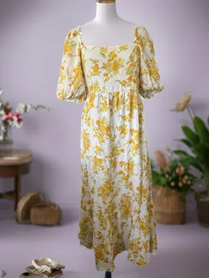 Faithfull the brand Gamora Midi Dress Linden Floral Print SIZE M thumbnail 2