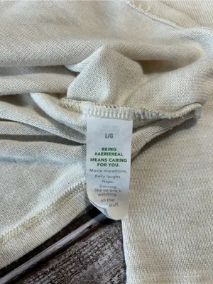 aerie Cream Cropped Button-Front Long Sleeve Top thumbnail 3
