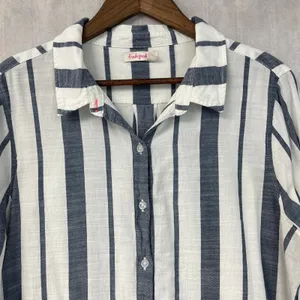 Fresh Produce Women Button Down Top Size XL Striped Cotton Coastal Beachy Preppy thumbnail 3