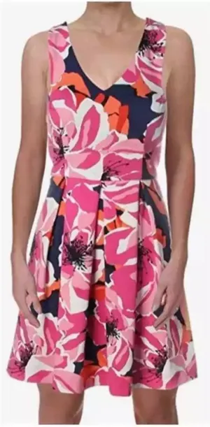 Trina Turk Marcia Floral Fit & Flare Dress Size‎ 6 Sleeveless V-Neck thumbnail 1