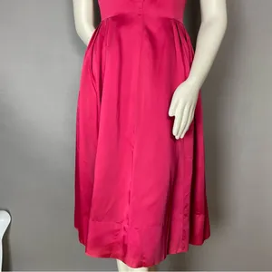 Vintage 1950s Dress A-Line Pink‎ Sleeveless Retro Satin FLAWS Handmade Zip-Up thumbnail 5
