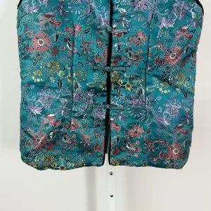 VTG Foieverdev sz LTeal Floral Brocade‎ Mandarin Collar Vest Quilted thumbnail 3