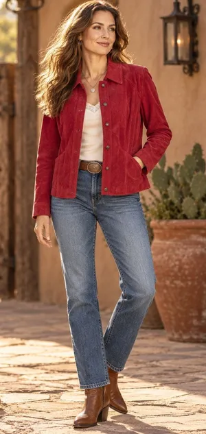 Coldwater Creek Y2K Suede Jacket Sz M Red Boho Western Snaps Cottage Ranchcore thumbnail 1