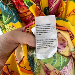 Farm Rio Yellow Beaks & Bananas Cotton Maxi Dress Small Tropical Toucan Tiered‎ thumbnail 11