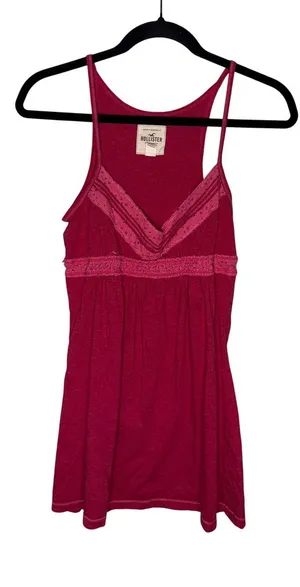 Hollister Babydoll Tank Top Women Large Red Excellent Lace Trim Crochet Boho Y2K thumbnail 1